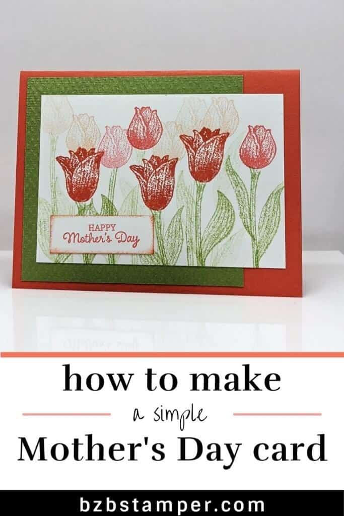 Handmade Tulip card in reds and greens