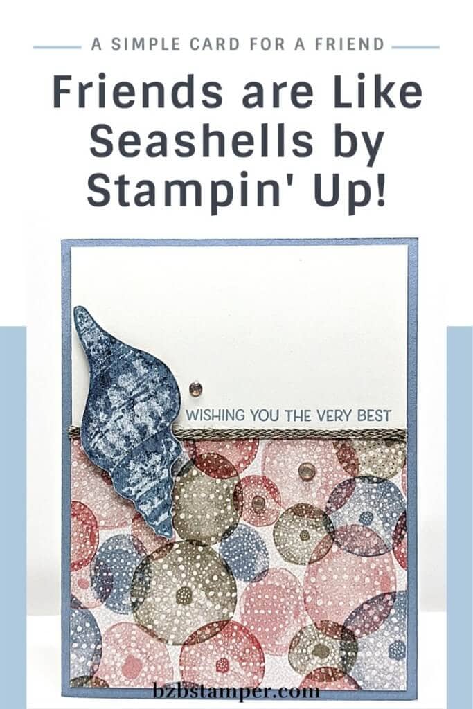 Seashell card in blues and pinks