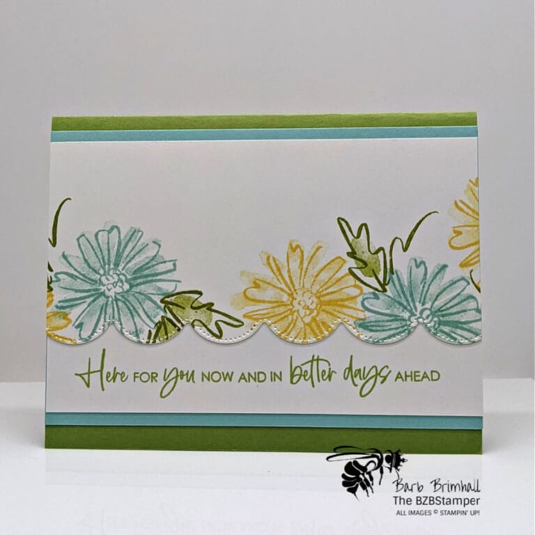 Handmade card with blue and yellow flowers