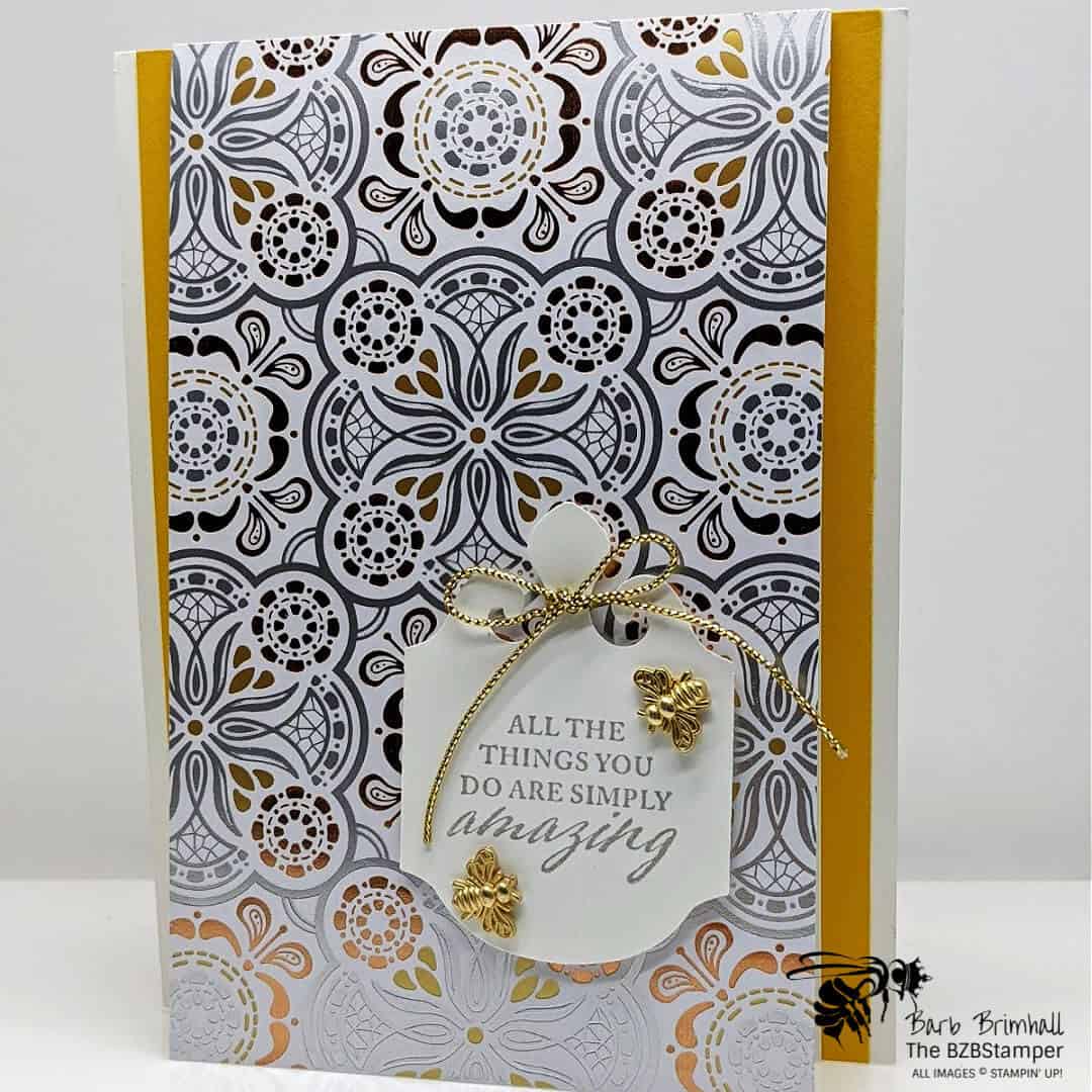 Metallic handmade card with bees