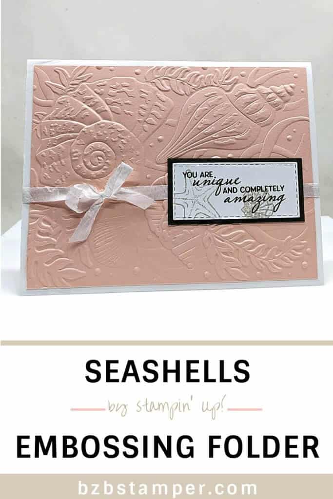 Pink handmade card with seashells