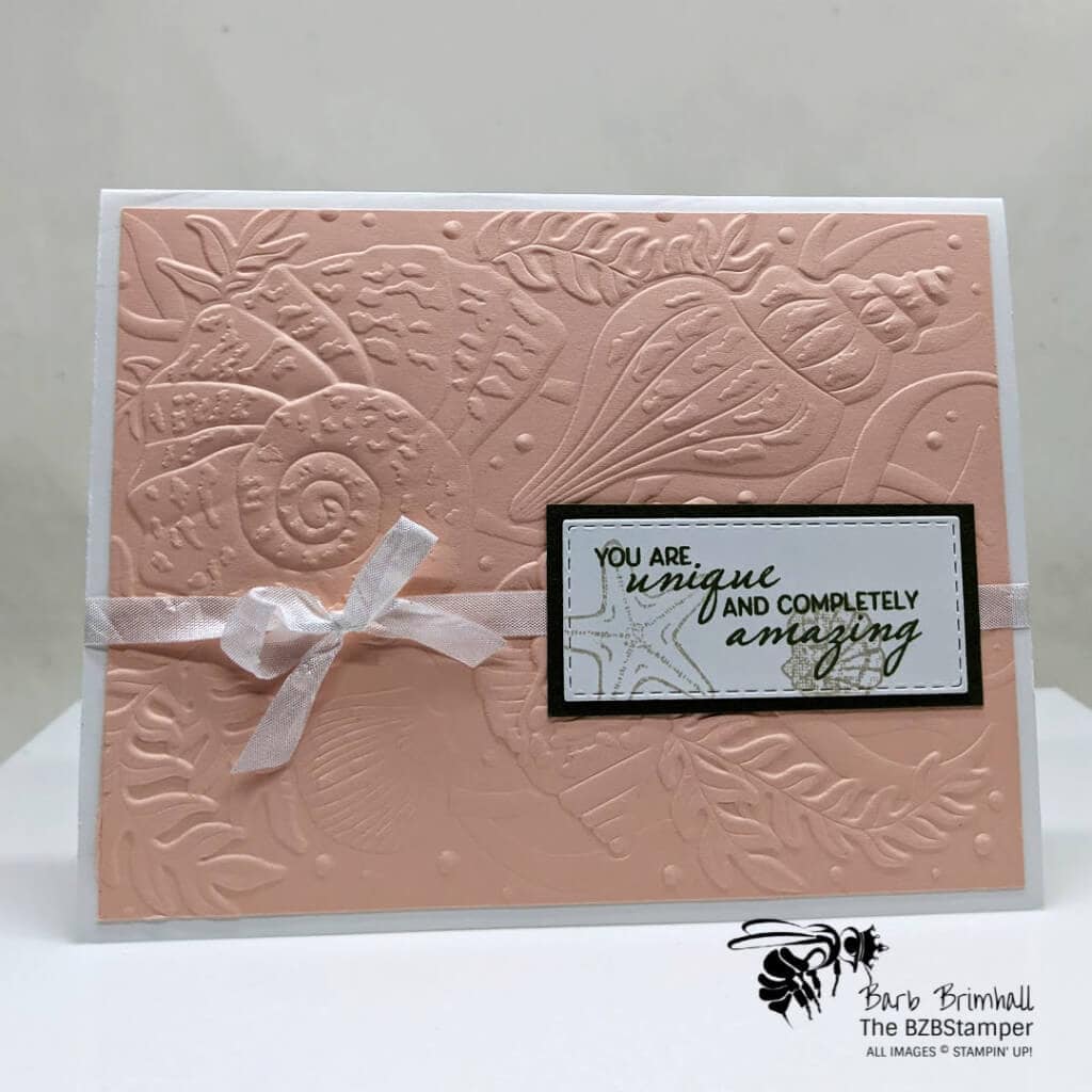 Pink handmade card with seashells