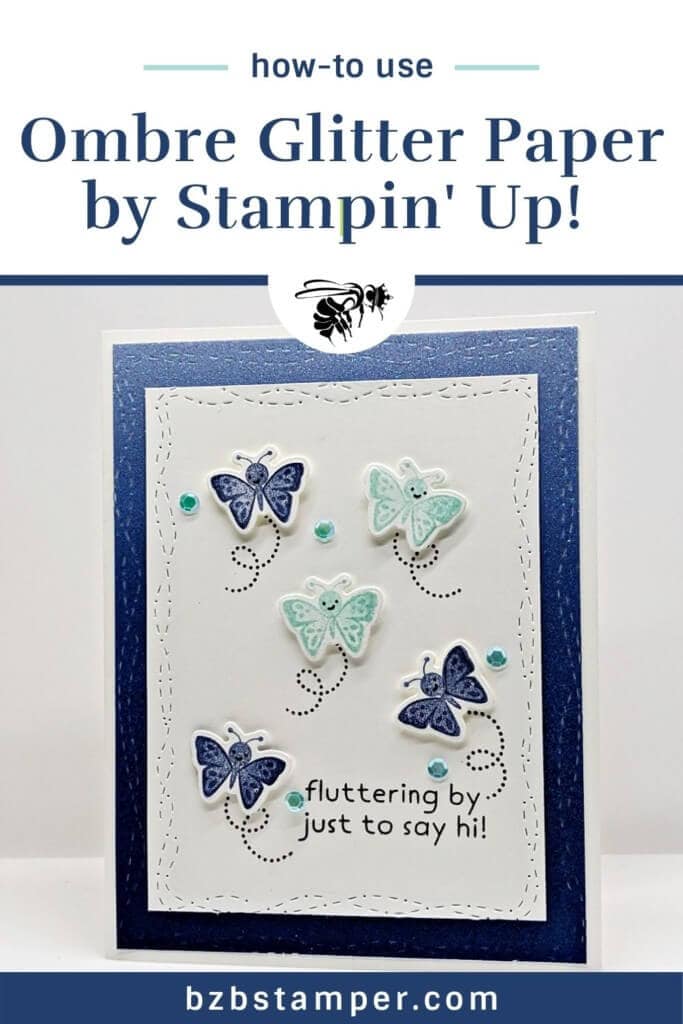 blue butterfly handmade card with sparkly paper