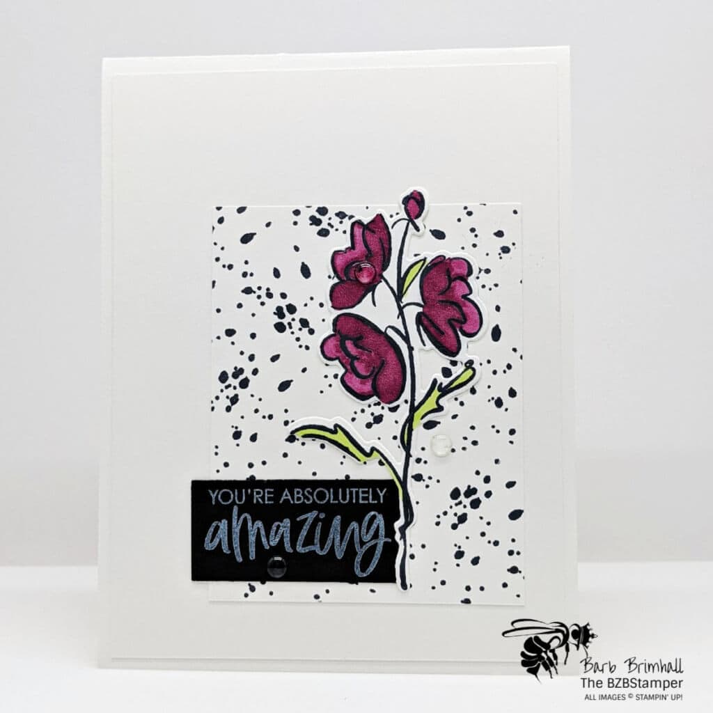 handmade floral card in purples and greens