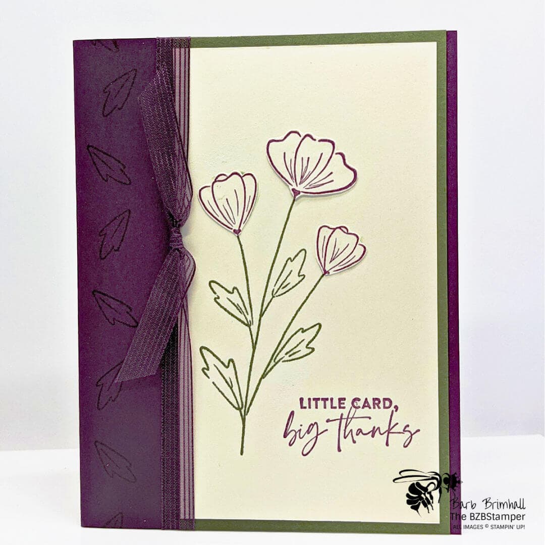 Handmade floral card in purple and green
