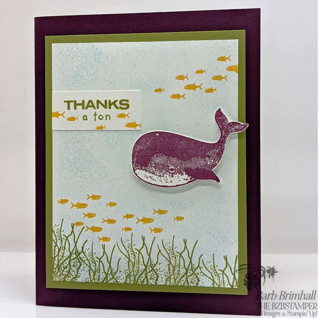 Handmade thank you card with a whale