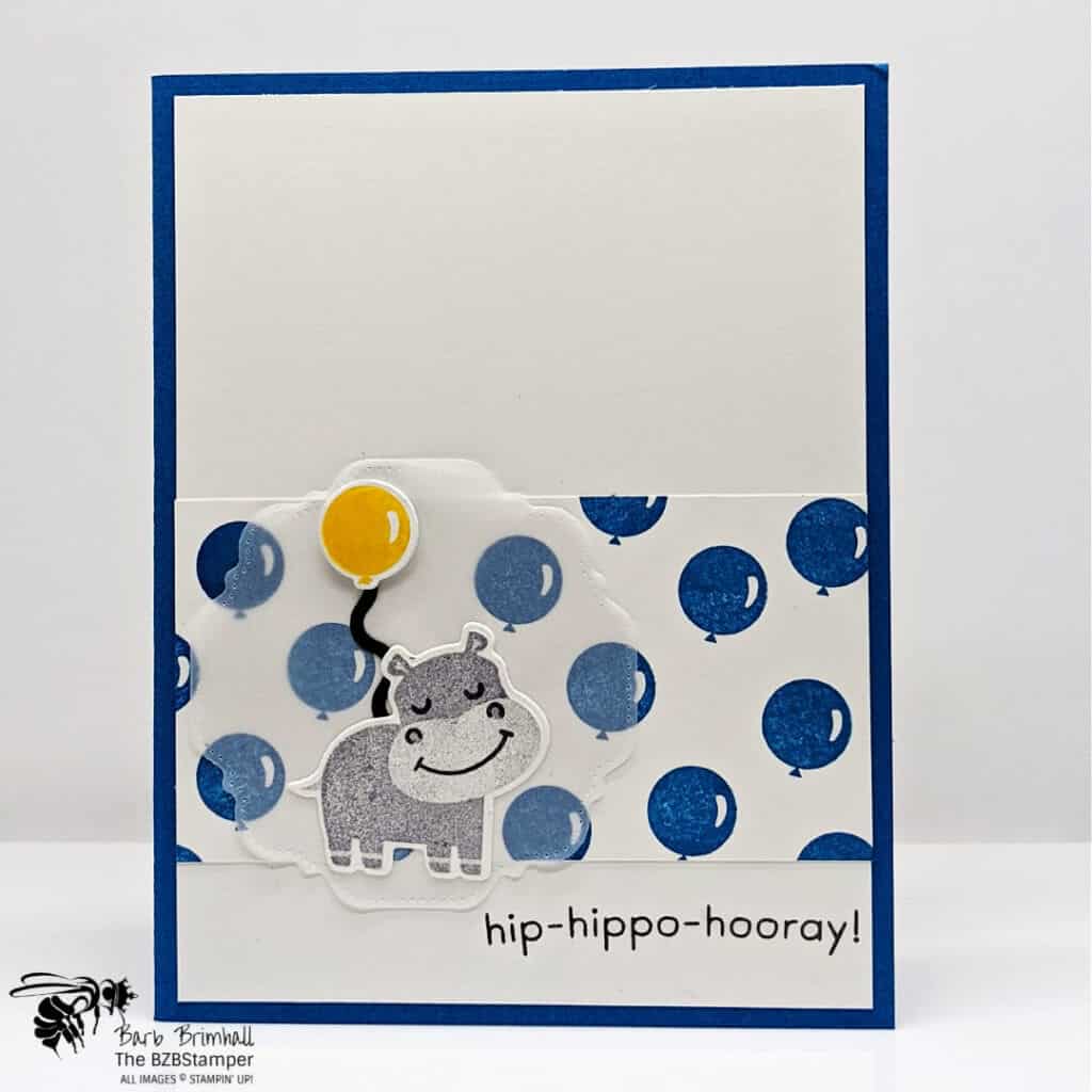 Handmade Hippo Birthday Card in Blue