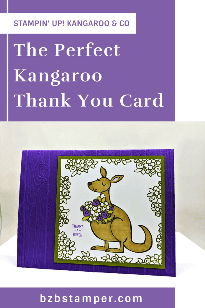 easy handmade card featuring a kangaroo in purple and green