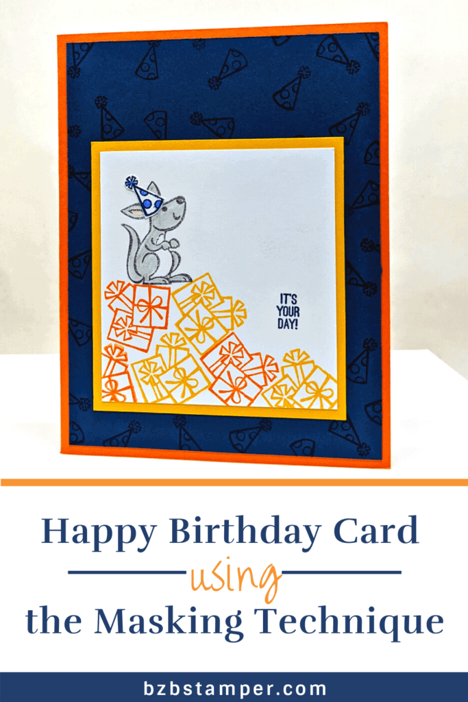 handmade kangaroo card in blues and oranges