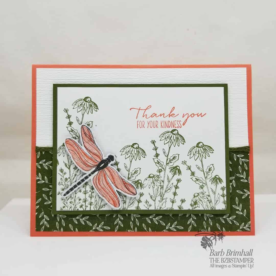 Simple Thank You Dragonfly Card in pink and green
