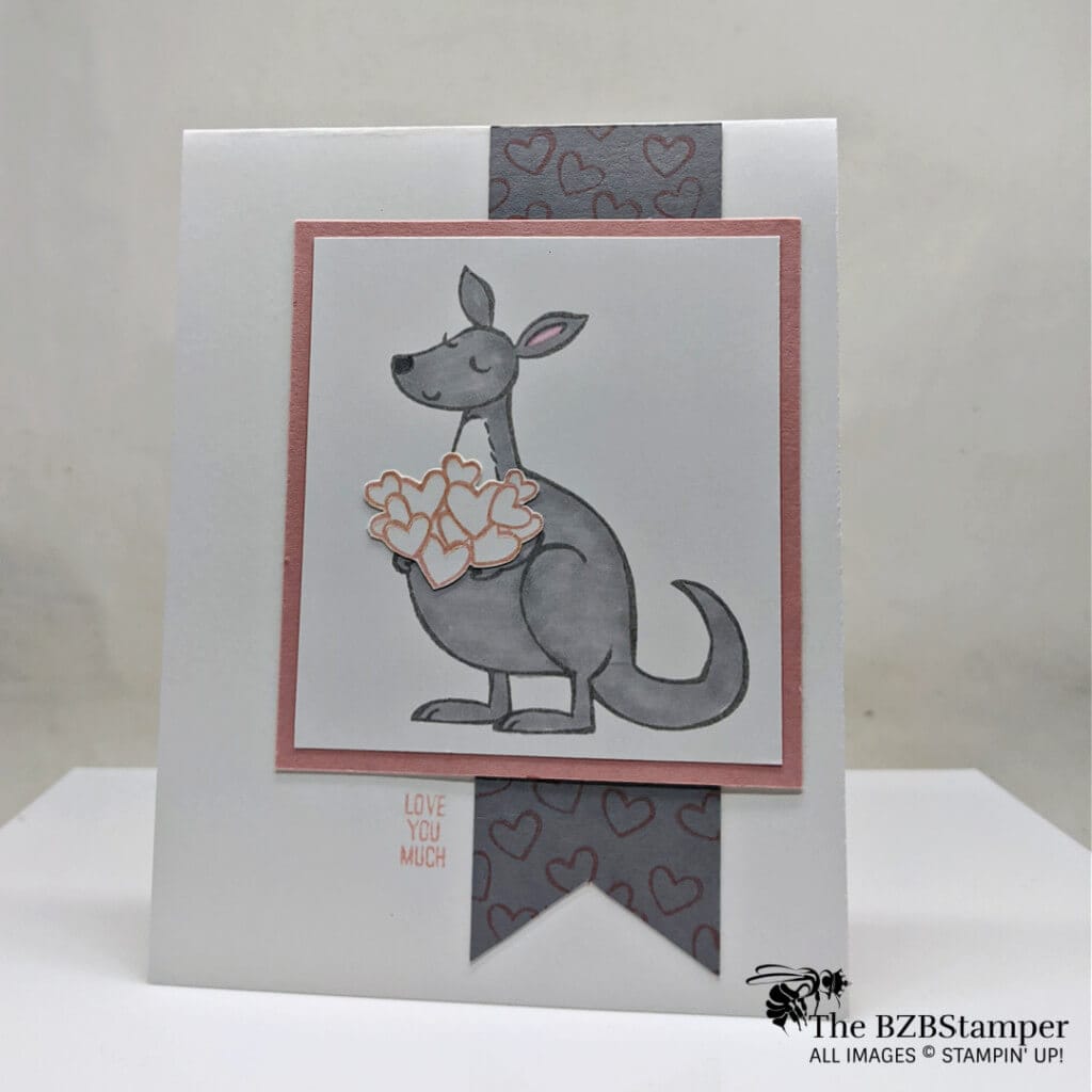 Easy card sketch featuring a kangaroo in grey and pink