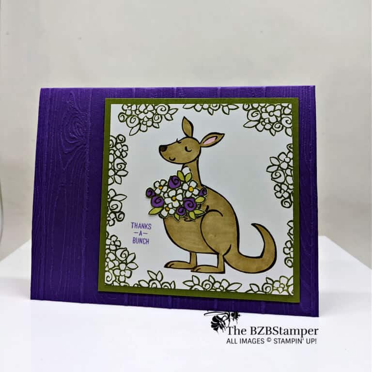 easy handmade card featuring a kangaroo in purple and green