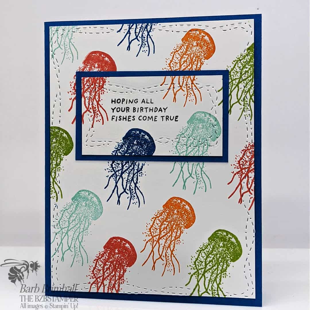 Stampin' Up! Whale Done jellyfish card in various colors
