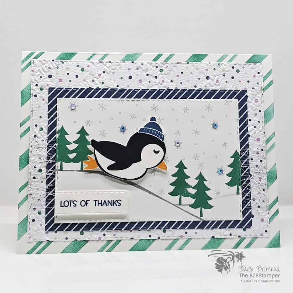 Penguin Place Thank You Card in Blue and Green