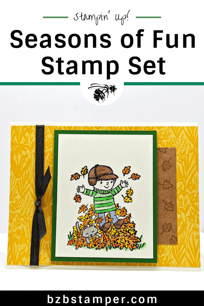 Boy throwing fall leaves Seasons of Fun Stamp Set by Stampin' Up!