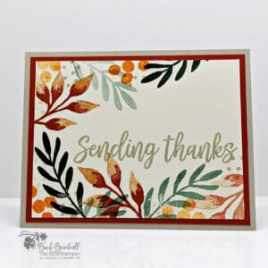 Autumn Sending Thanks handmade card with fall leaves