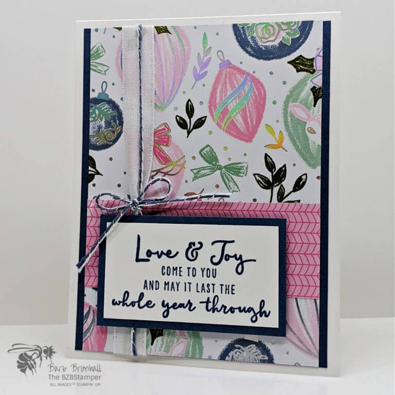 Christmas card in Green, blue & pink ornaments