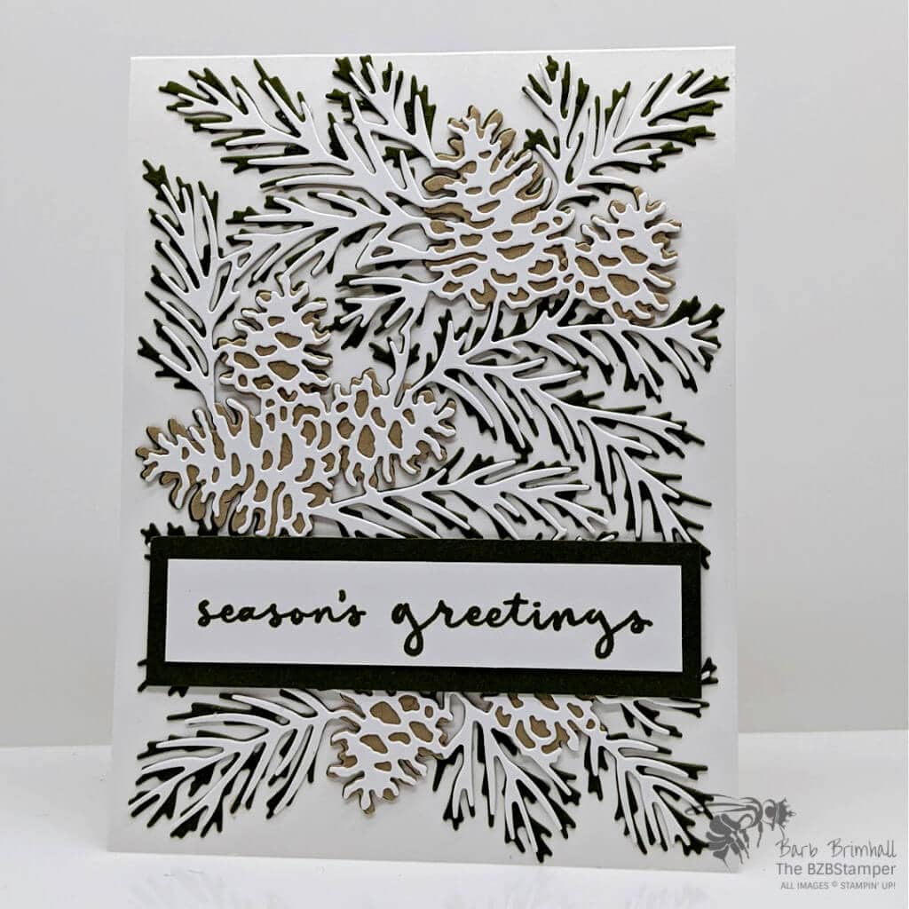 Pine boughs and pine cones for a handmade card in green and brown