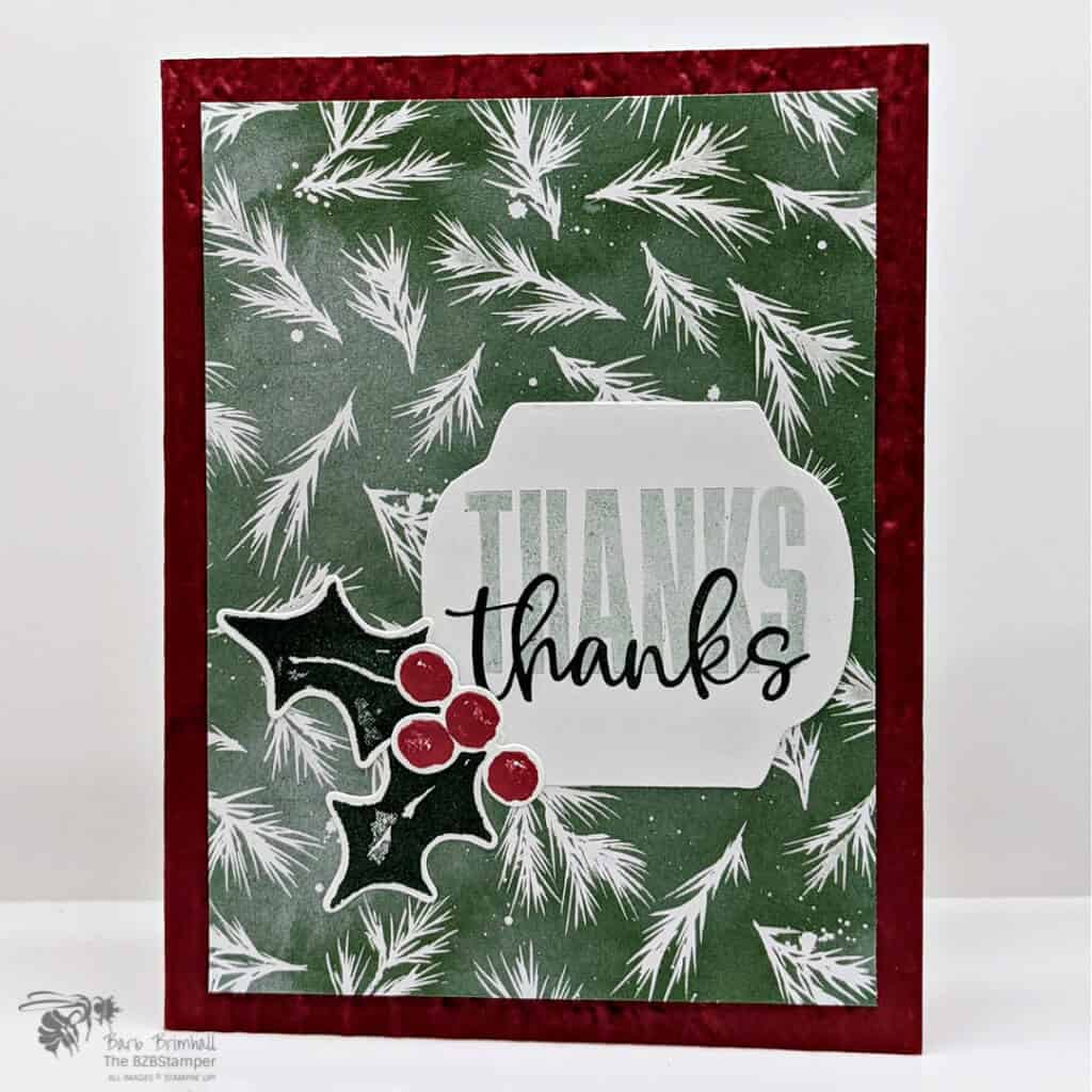 Thank you card using Biggest Wish stamps with red & green holly