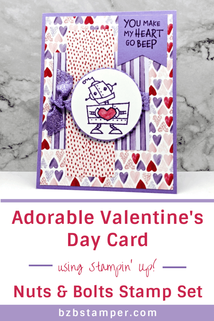 Valentine's Day Card with robots in purple and red