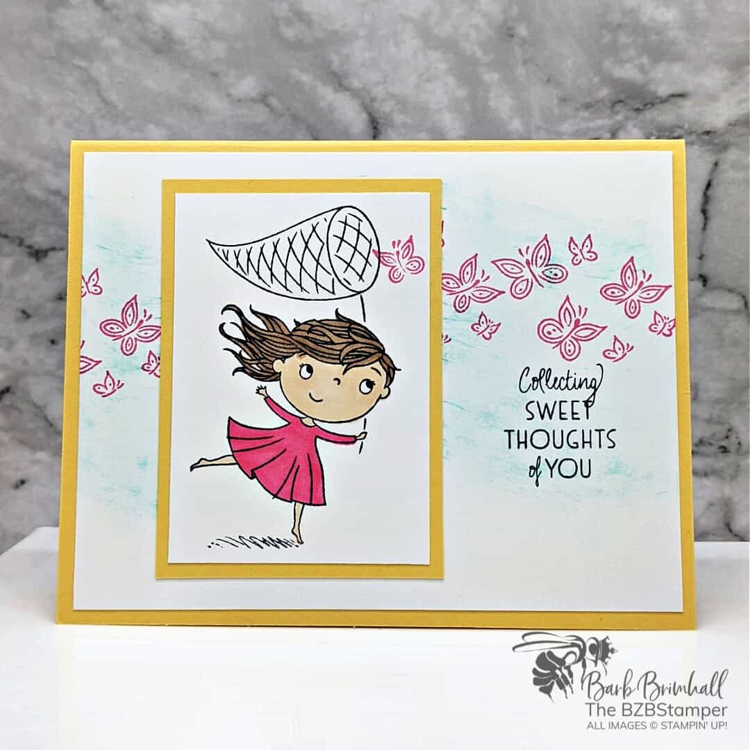 Catching Butterflies Hand Made Card in yellow & pink