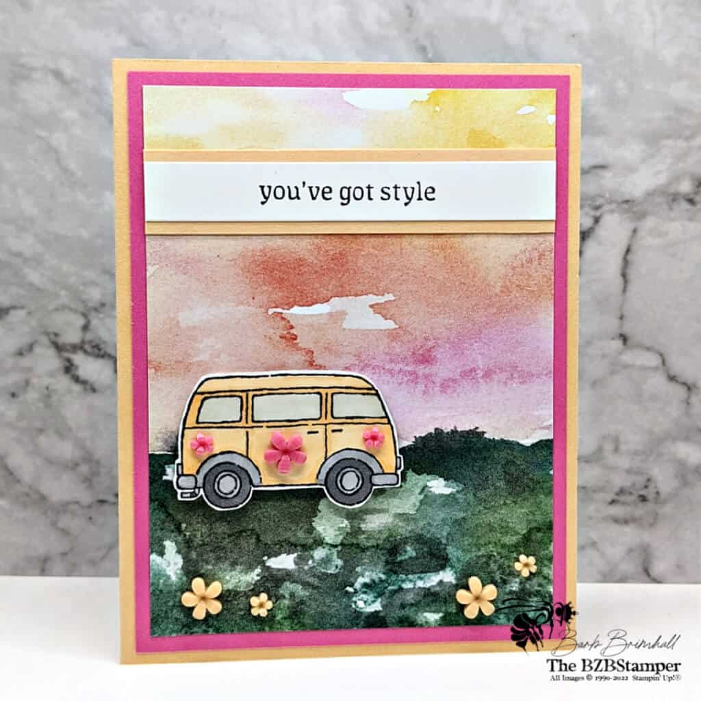 Stylish Retro Greeting Card using the Driving By Stamp Set