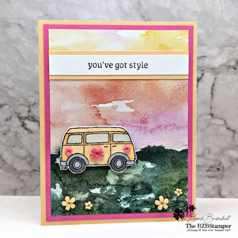 Handmade card with a retro feel featuring a VW Van