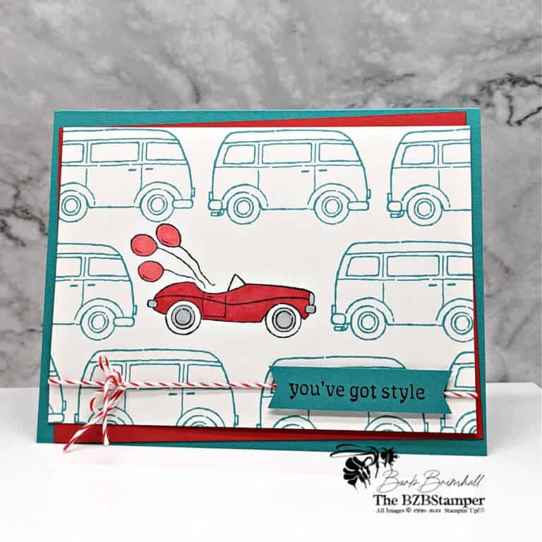 Fun handmade card featuring a bright red roadster car