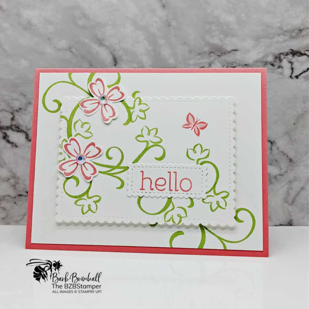 Stampin' Up! Sentimental Swirls handmade hello card in pink and green