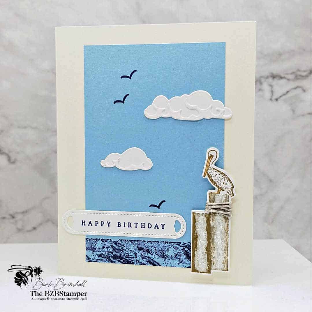 Card with bird on dock using Waves of Inspiration Bundle by Stampin' Up!