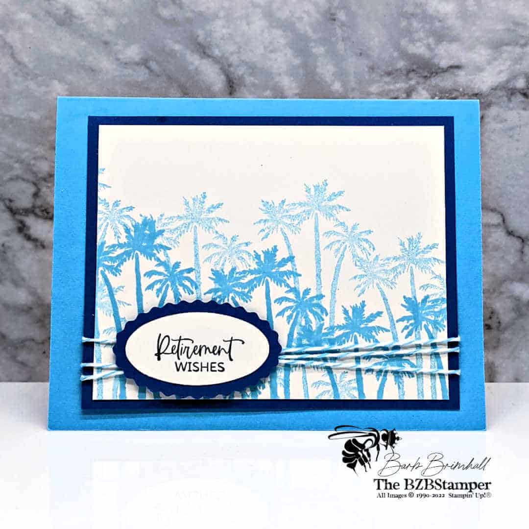 Easy Handmade Retirement Card in turquoise with palm trees