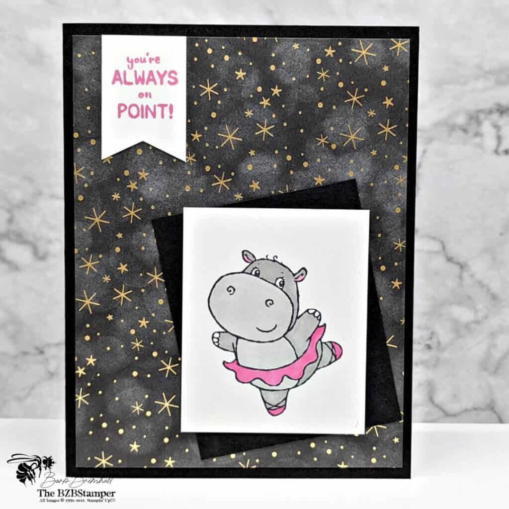 Ballerina card in black and pink with hippest hippos stamp set by Stampin' Up!