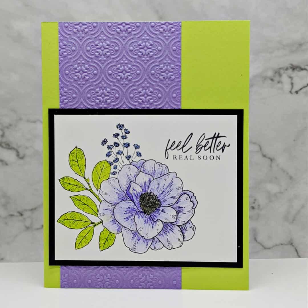 handmade get well card featuring a purple rose