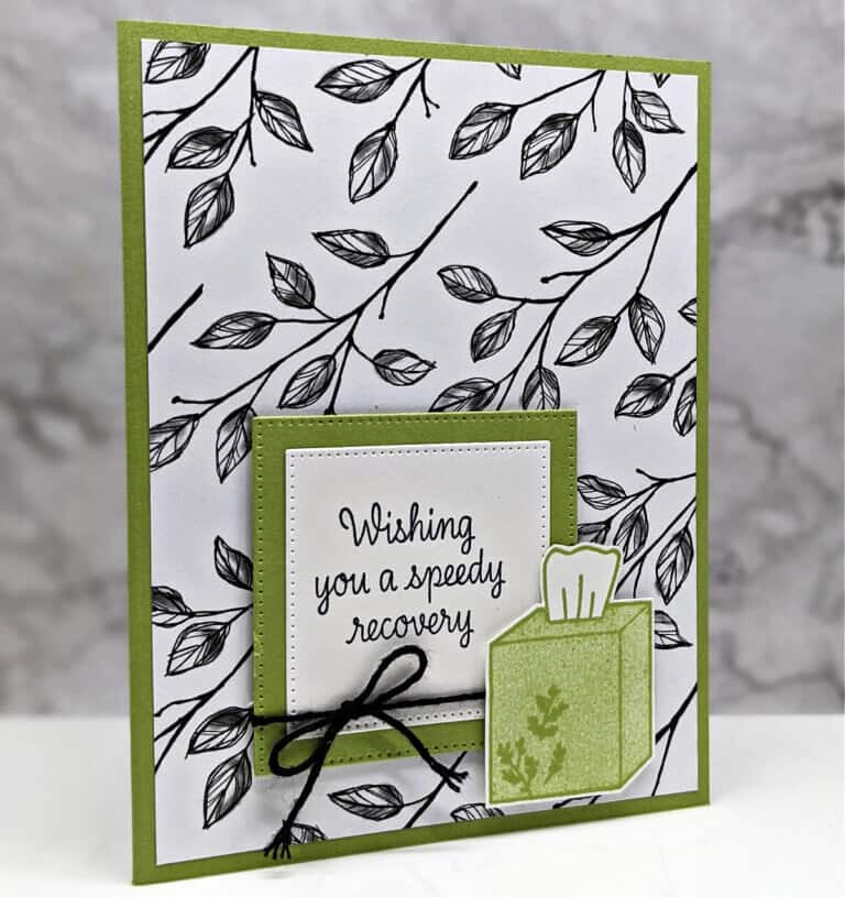 handmade get well card featuring leaves and a kleenex box
