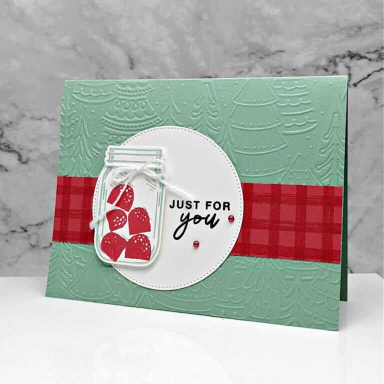 Handmade Christmas Card featuring gumdrops in a jar