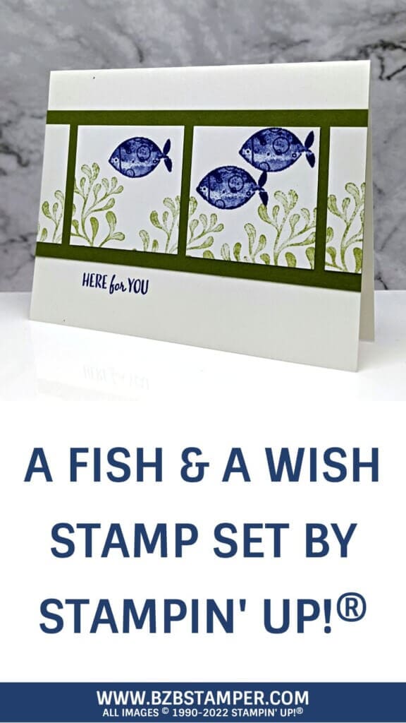 handmade greeting card featuring fish in navy blue and green