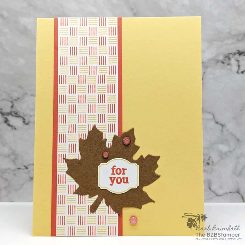 Autumn Card in yellow, orange and kraft colors with a leaf