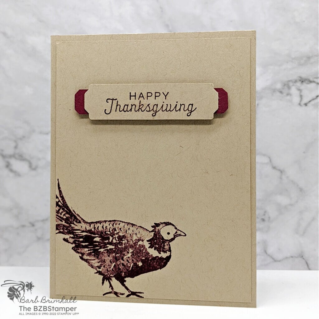 Painted Pheasant in Burgundy and Kraft Thanksgiving Handmade Card