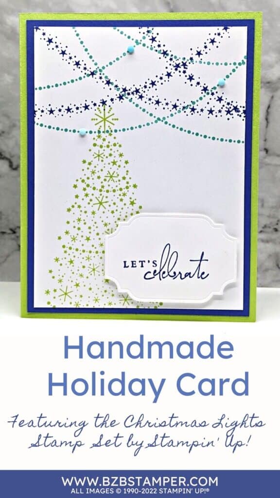 Tree with Garland in blue and green using Christmas Lights Stamp Set by Stampin'Up!