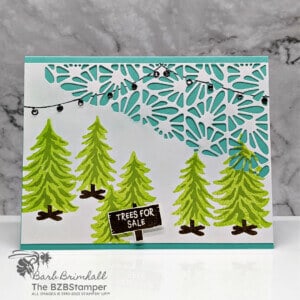 Handmade card featuring Trees for Sale Christmas in green & blue with trees