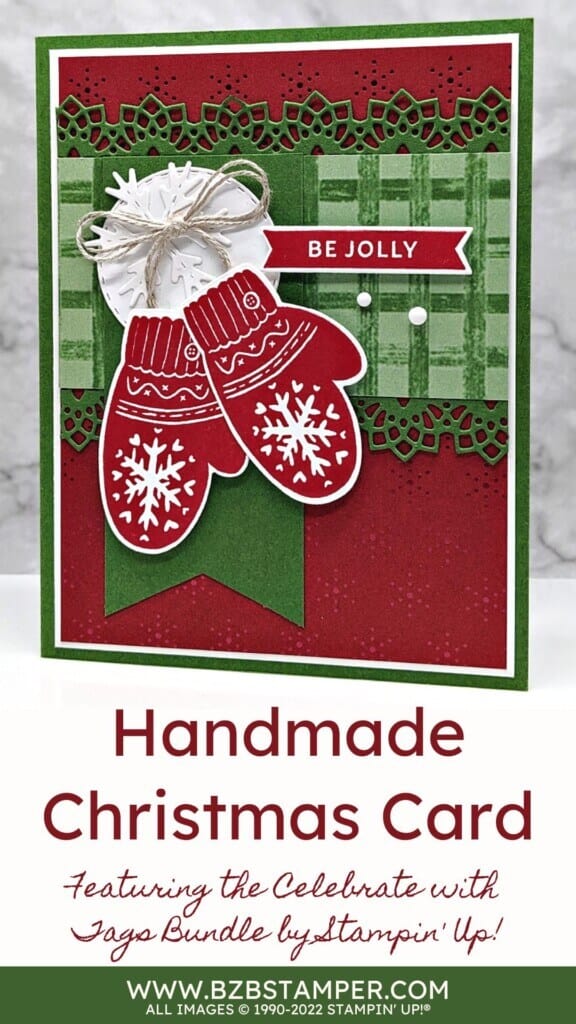 Make Elegant Christmas Cards Quickly with mittens in burgundy and green