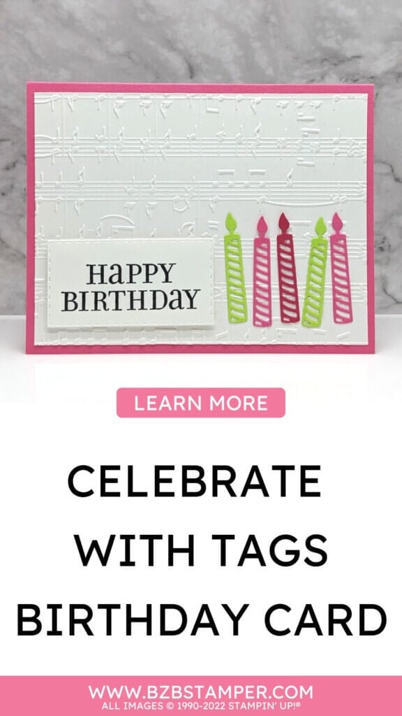 Celebrate With Tags Birthday Card with pink and green candles