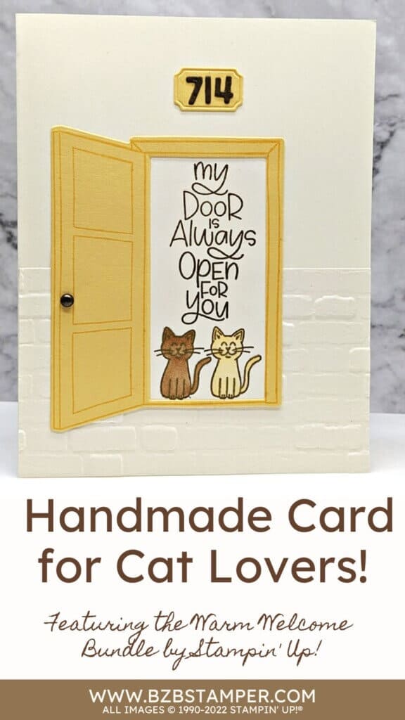Warm Welcome Bundle vanilla and yellow card with cats in the doorway