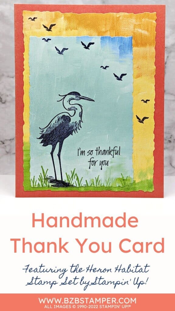 Thank You Card featuring Pretty Patterned Paper and birds including a Heron