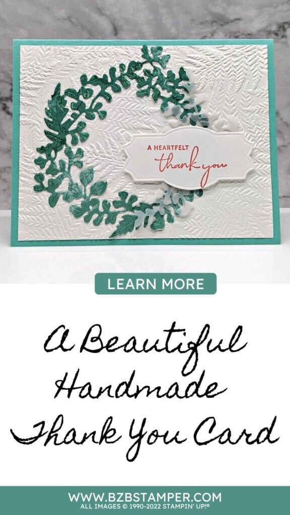 Beautiful Handmade Thank You Card in green and blue with fern wreath