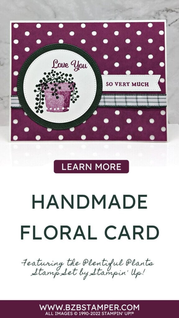 Handmade Floral Card using the Plentiful Plants Stamp Set by Stampin' Up! in purple and green.