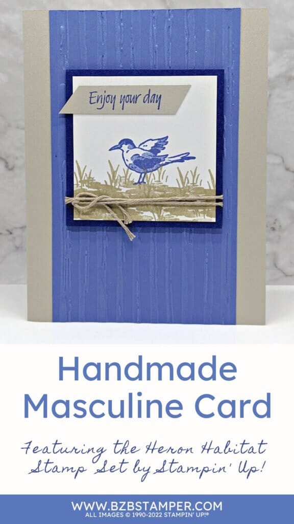 Heron Habitat Masculine Card. in blue and tan