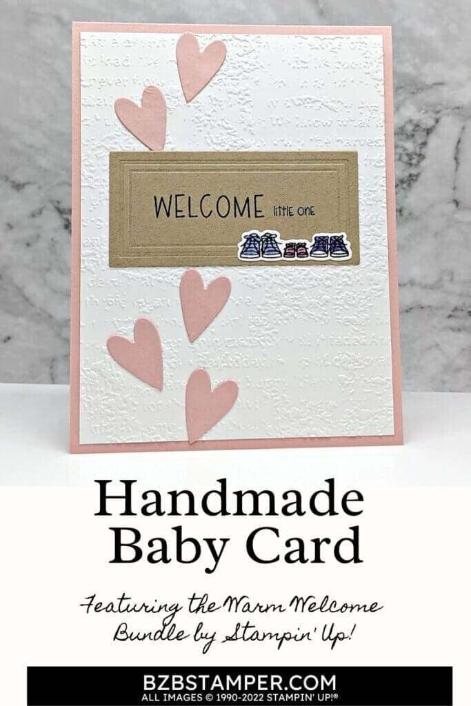 Handmade baby card with pink hearts and shoes