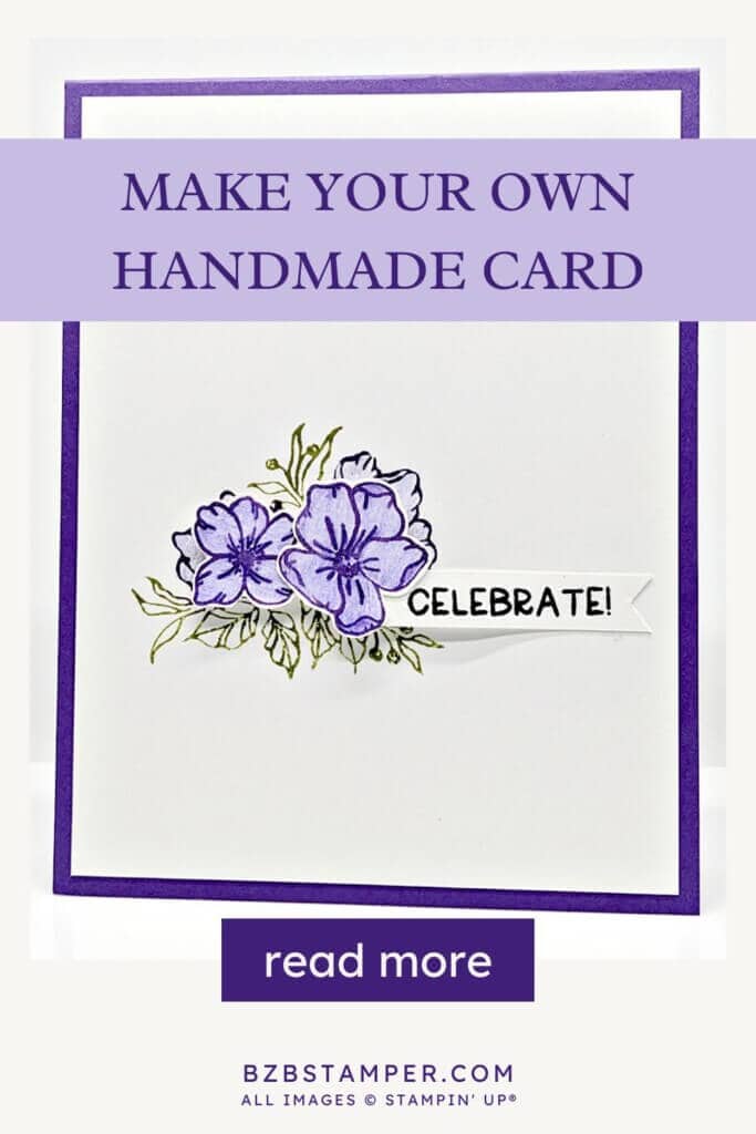 Handmade Greeting Card that says celebrate and has purple flowers.  Supplies from Stampin' Up!