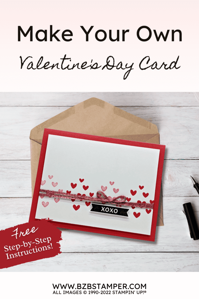 Handmade Valentine's Day card with red hearts and stamp set by Stampin' Up!